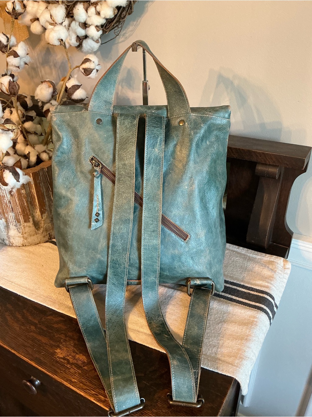 Nwot Bed Stu Leather Howie Flapover Leather Backpack Teal Lux Retail $365 — image 2 of 8